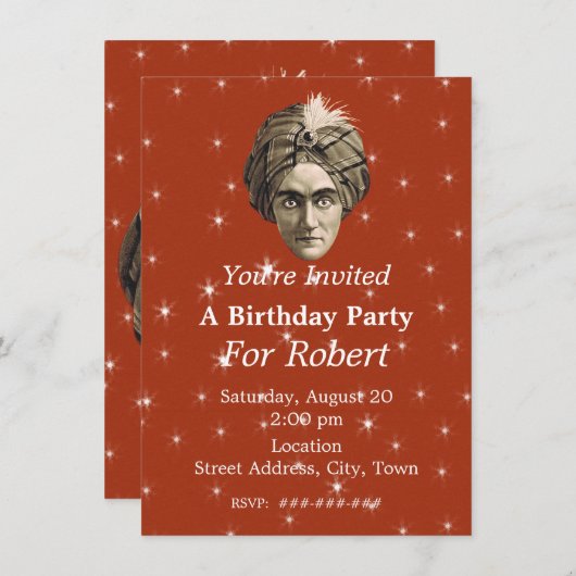 Mysterious Magical Birthday Genie Head White Stars Kaart (Voorkant / Achterkant)