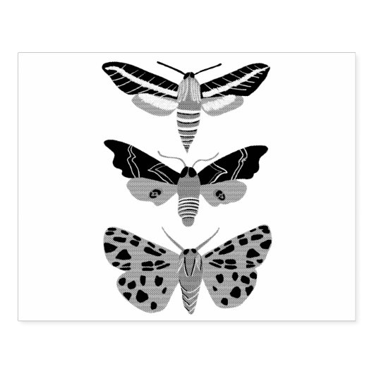 Mysterious Magical Moths Trio Hand getekend Rubberstempel (Afrduk)
