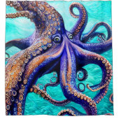 Mysterious Octopus Blue Ocean Wave Abstract Art Ha Douchegordijn (Voorkant)