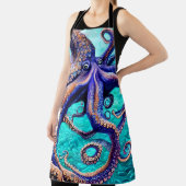 Mysterious Octopus Blue Ocean Wave Abstracte Art Schort (Insitu)