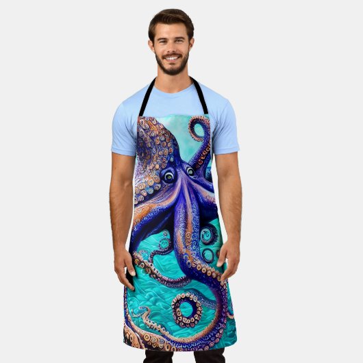 Mysterious Octopus Blue Ocean Wave Abstracte Art Schort (Gedragen)