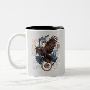 Mysterious Raven Collage - en futuristisch Tweekleurige Koffiemok