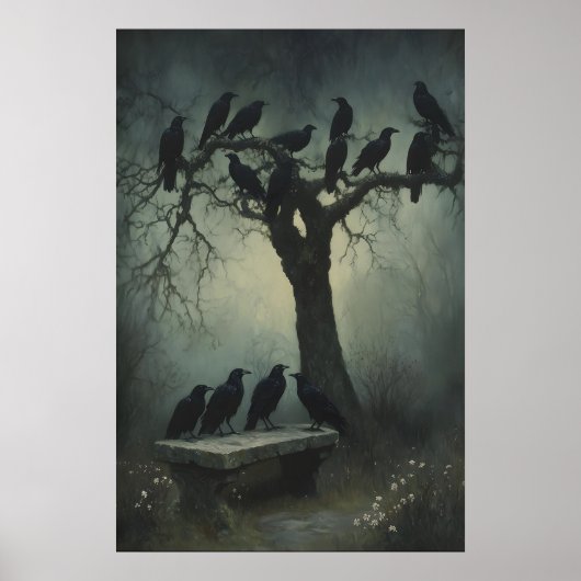 Mysterious Raven Kunst Donkere Gotische Muurprint Poster (Voorkant)