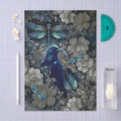Mysterious Raven, Witte Bloemen & Libellen Tissuepapier (Craft)