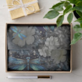 Mysterious Raven, Witte Bloemen & Libellen Tissuepapier (Geschenk)