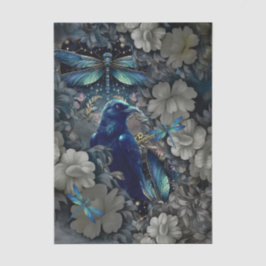 Mysterious Raven, Witte Bloemen & Libellen Tissuepapier