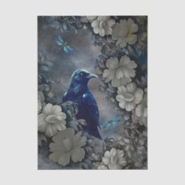 Mysterious Raven, Witte Bloemen & Libellen Tissuepapier