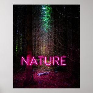Mysterious spruce forest natuur neon magenta poster