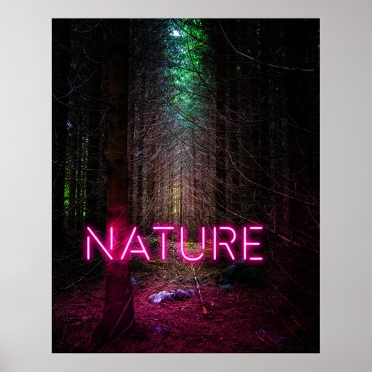 Mysterious spruce forest natuur neon magenta poster (Voorkant)