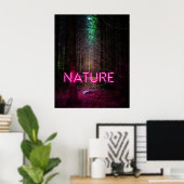 Mysterious spruce forest natuur neon magenta poster (Thuiskantoor)