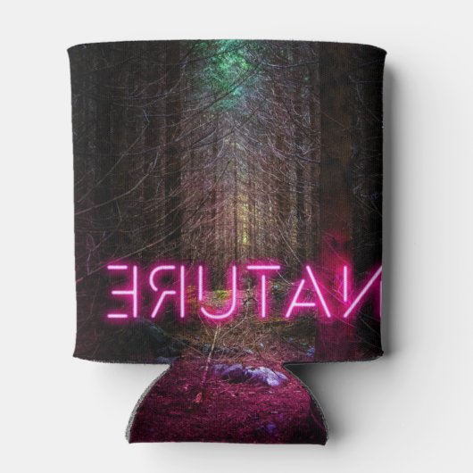 Mysterious spruce forest natuur neon magenta-teken blikjeskoeler (Achterkant)