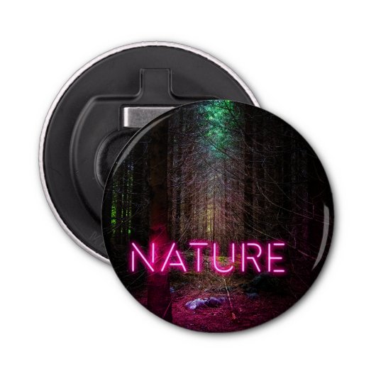 Mysterious spruce forest natuur neon magenta-teken button flesopener (Voorkant)