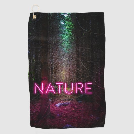 Mysterious spruce forest natuur neon magenta-teken golfhanddoek (Voorkant)
