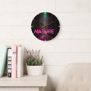 Mysterious spruce forest natuur neon magenta-teken grote klok