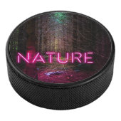 Mysterious spruce forest natuur neon magenta-teken hockey puck (3/4)