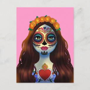 Mysterious Sugar Skull Woman Briefkaart