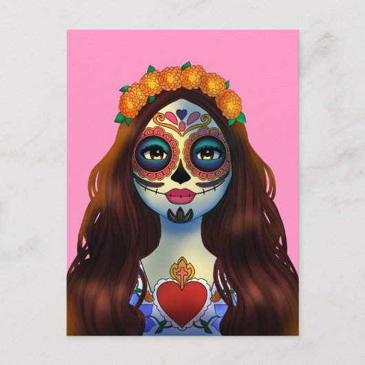 Mysterious Sugar Skull Woman Briefkaart (Voorkant)