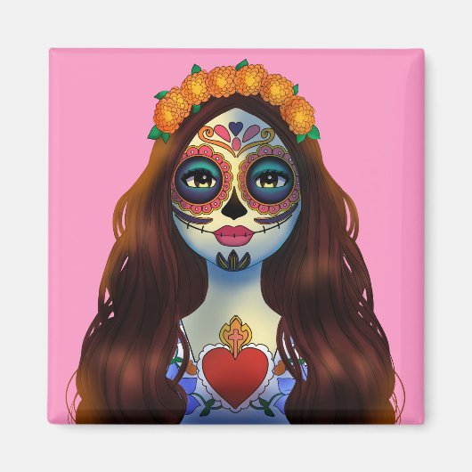 Mysterious Sugar Skull Woman Magneet (Voorkant)