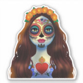 Mysterious Sugar Skull Woman Sticker (Voorkant)