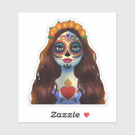 Mysterious Sugar Skull Woman Sticker (Vel)