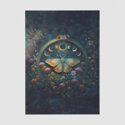 Mysterious Twilight Portal, Moth & Eclipse Vert Tissuepapier (Voorkant)