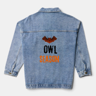Mysterious Uil Seizoen Spooky Vibes Denim Jacket