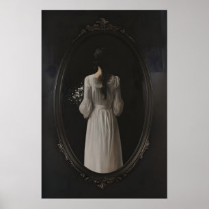 Mysterious Vrouw in Ovaal Spiegel Kunst Print