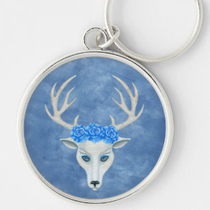 Mysterious White Deer Head Antlers Blue Rozen Sleutelhanger
