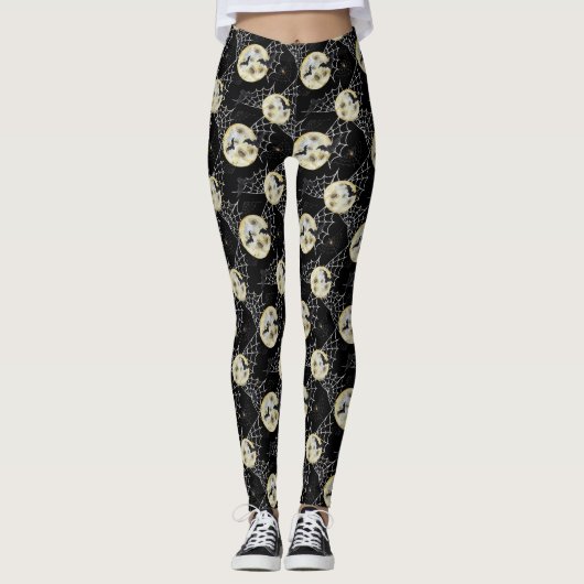 Mystery Bat & Moon Pattern Halloween Leggings (Voorkant)
