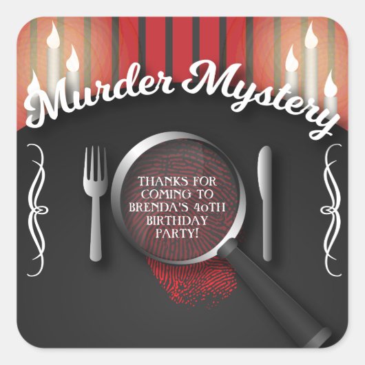 Mystery Dinner van Classy Red en Black Murder Vierkante Sticker (Voorkant)