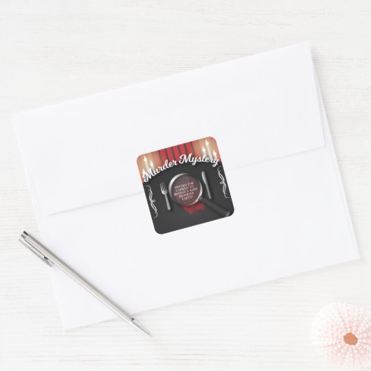 Mystery Dinner van Classy Red en Black Murder Vierkante Sticker (Envelop)
