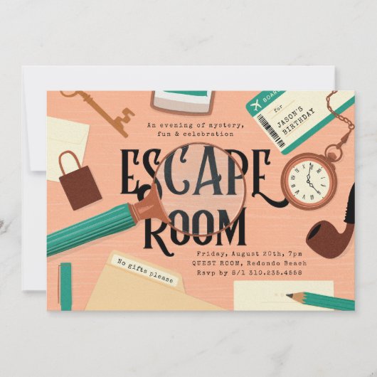 Mystery Escape Room Party Kaart (Voorkant)