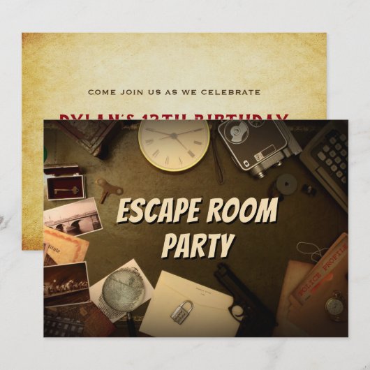 Mystery Game Escape Room Party Verjaardag Uitnodig Kaart (Voorkant / Achterkant)