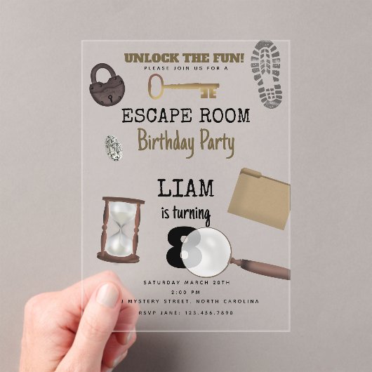 Mystery Kids Secret Agent Spy Detective Birthday Acryl Uitnodigingen (Insitu (Draagbaar))