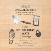 Mystery Kids Secret Agent Spy Detective Birthday Acryl Uitnodigingen (Voorkant)