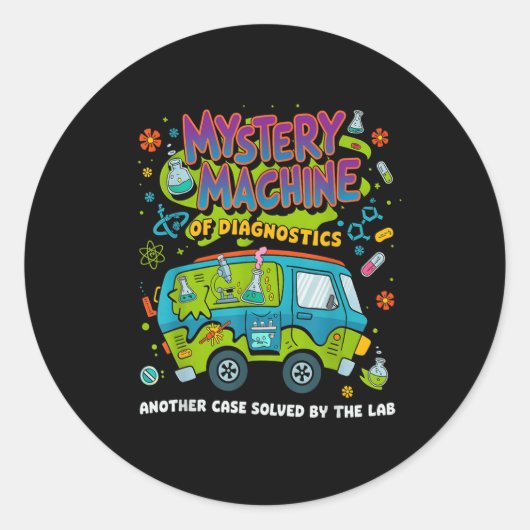 Mystery Machine Of Diagnostics Lab Week 2025 Med L Ronde Sticker (Voorkant)