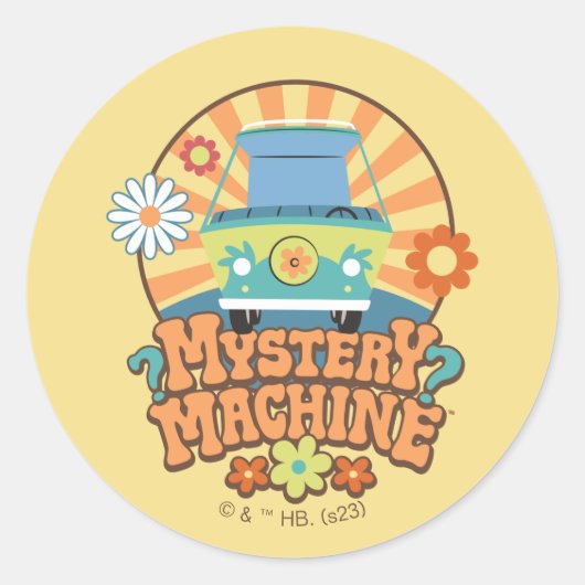 Mystery Machine Van Floral Graphic Ronde Sticker (Voorkant)