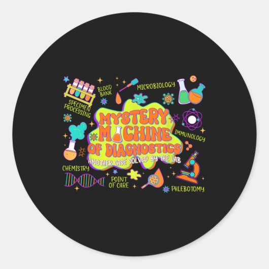Mystery Machine van Lab Week 2025 Diagnostics Med  Ronde Sticker (Voorkant)