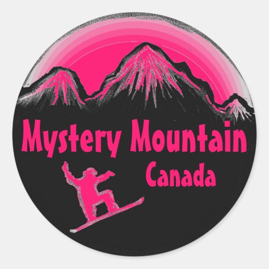 Mystery Mountain Canada roze snowboard stickers (Voorkant)