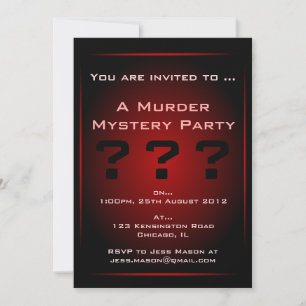 Mystery Party Invitation Black & Red Glow Murder Kaart