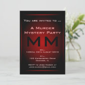 Mystery Party Invitation Black & Red Glow Murder Kaart (Staand voorkant)