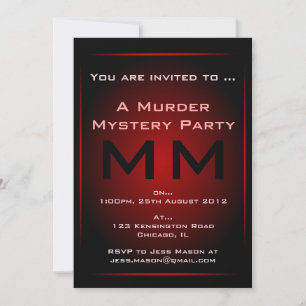Mystery Party Invitation Black & Red Glow Murder Kaart