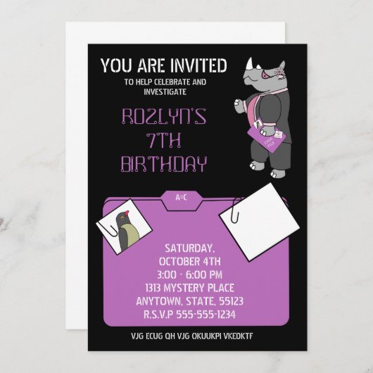 Mystery verjaardagsuitnodiging kaart (Voorkant / Achterkant)