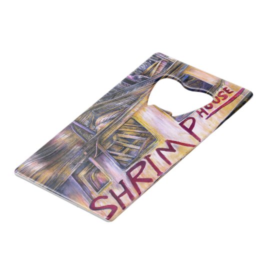 Mystery Vlees, afkomstig van water. Creditkaart Flessenopener (Voorkant Gekanteld)