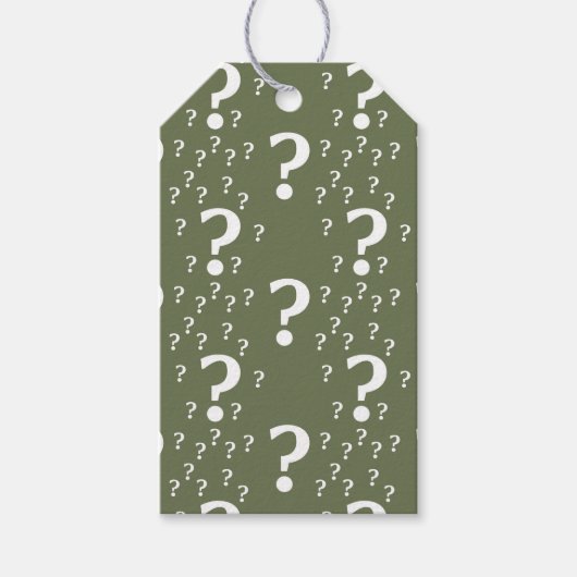 Mystery vraagteken kronkelige puzzel olijfgroen cadeaulabel (Voorkant)