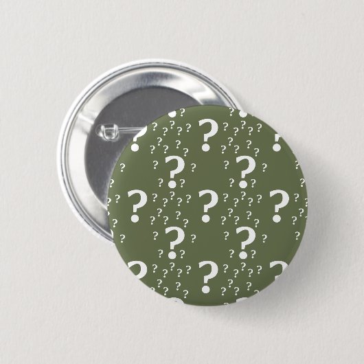 Mystery vraagteken kronkelige puzzel olijfgroen ronde button 5,7 cm (Voorkant /achterkant)