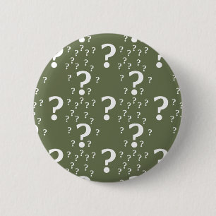Mystery vraagteken kronkelige puzzel olijfgroen ronde button 5,7 cm