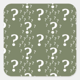 Mystery vraagteken kronkelige puzzel olijfgroen vierkante sticker