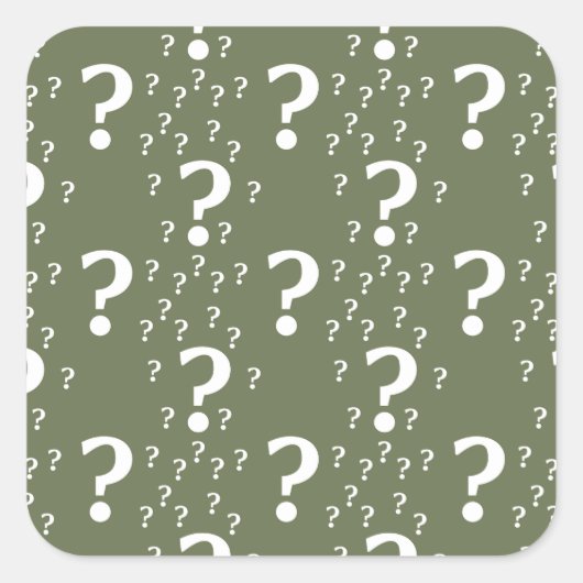 Mystery vraagteken kronkelige puzzel olijfgroen vierkante sticker (Voorkant)