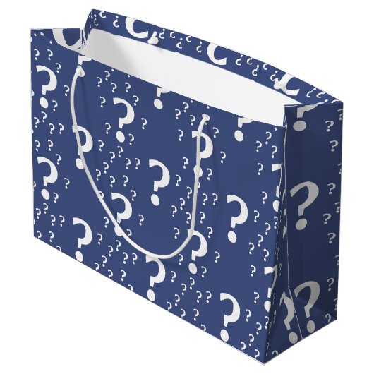 Mystery vraagteken raadsel blauw puzzelblauw groot cadeauzakje (Achterkant Gekanteld)